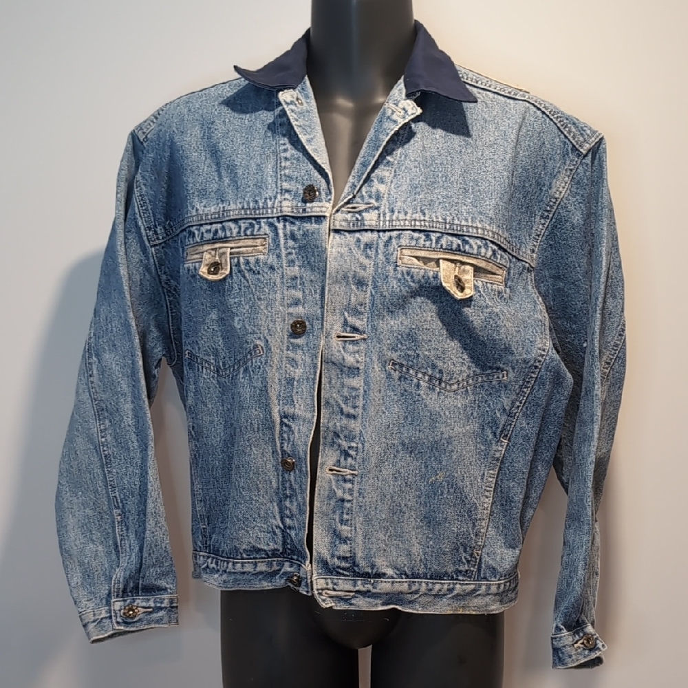 Vintage 90's Naf Naf Denim Jacket with Navy Collar - Picture 3 of 12